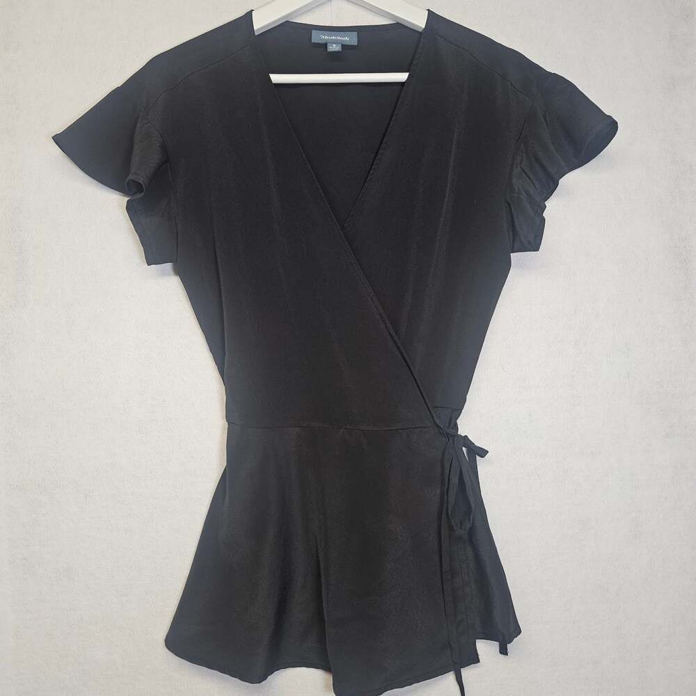 Modcloth Black Flutter Sleeve Wrap Top